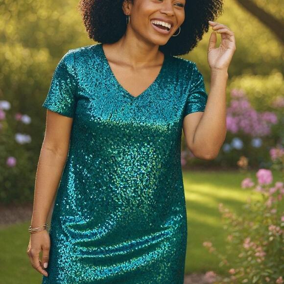 Dresses & Skirts - Blue Sequined Mini Dress